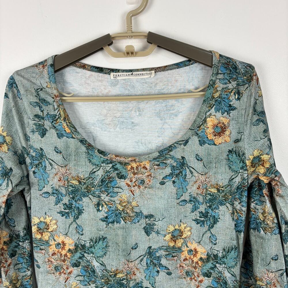 Peruvian Connection Windflower Dress XS Slate Floral Blue Yellow - Picture 4 of 9